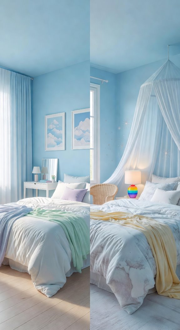 sky blue white trim linen curtains