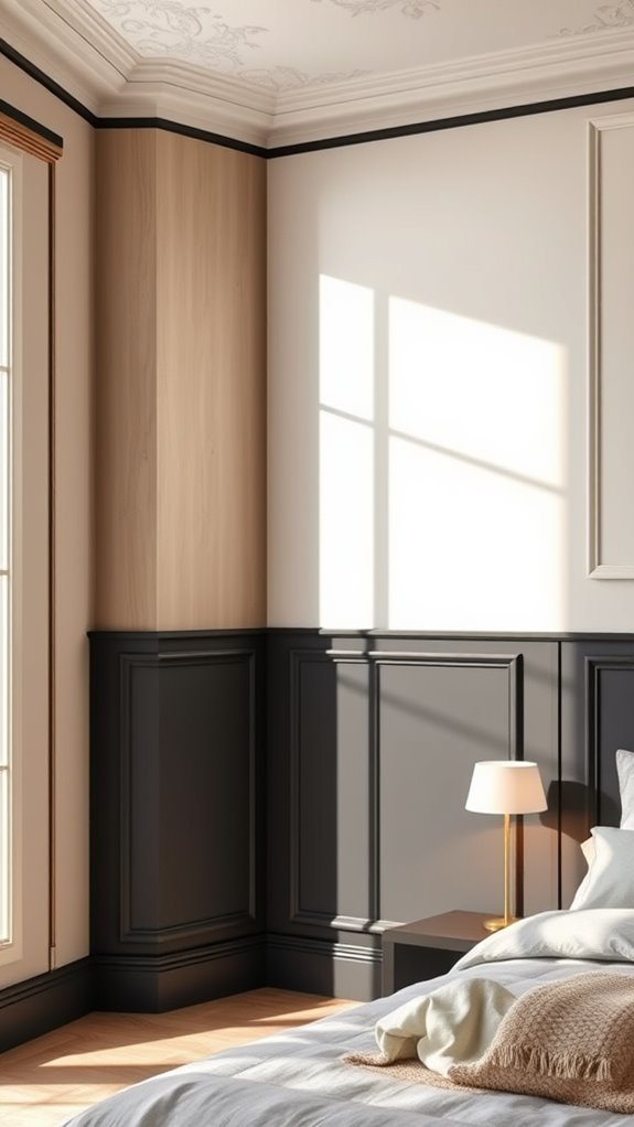 soft neutrals and jewel toned panelled walls