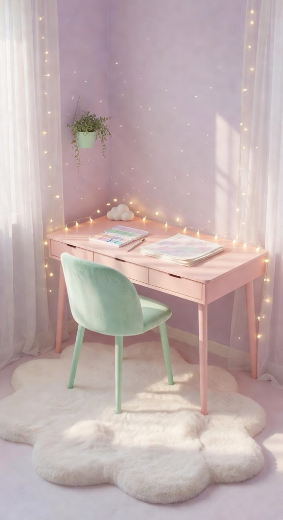 soft pastel home office ambiance