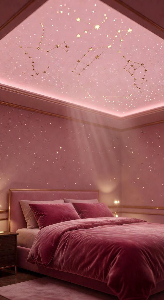 soft pink ceiling with gold constellations