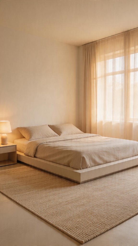 soft rug anchors minimalist bedroom ambiance