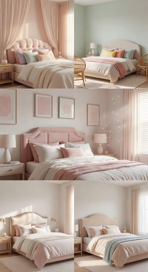 soft toned statement headboard anchoring softly