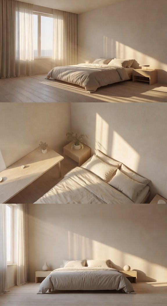 sunlit airy bedroom with calm mood