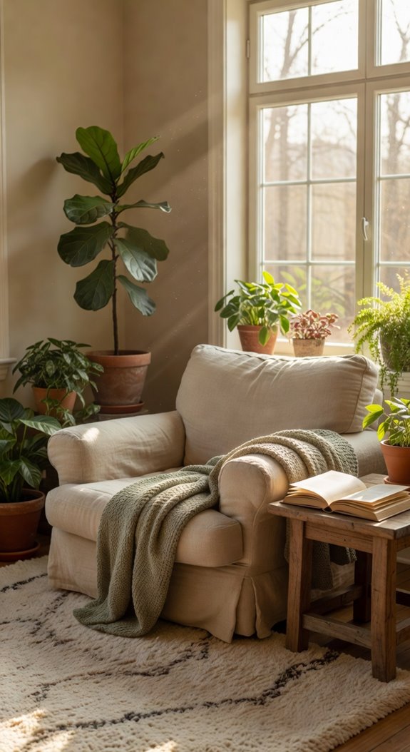 sunlit south facing reading nook setup