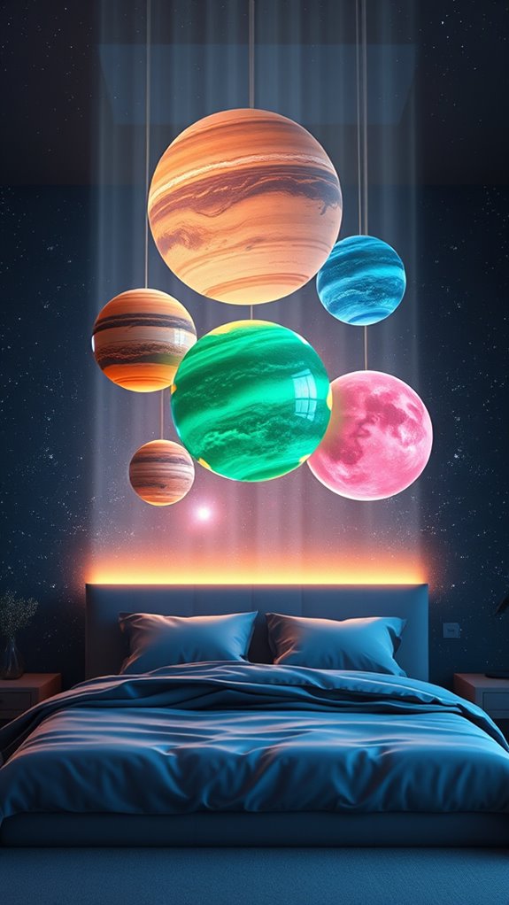 suspended planet models above bed