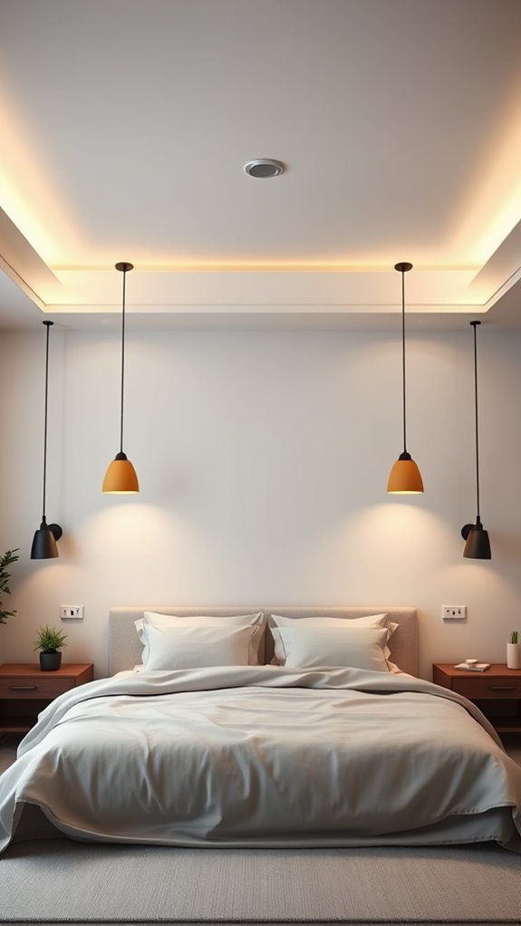 symmetrical pendant bed lighting
