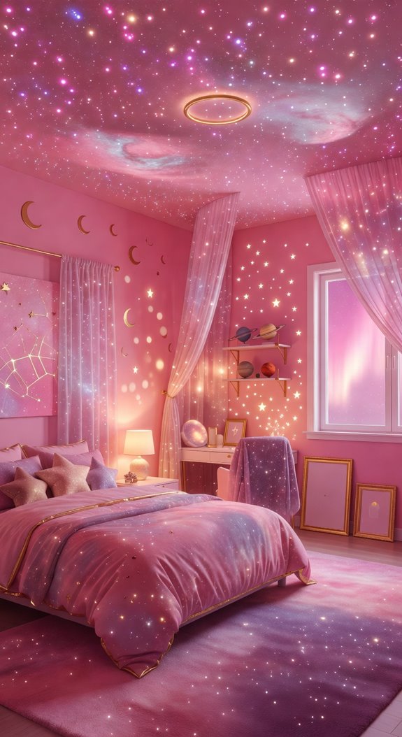 teenage pink galaxy bedroom design