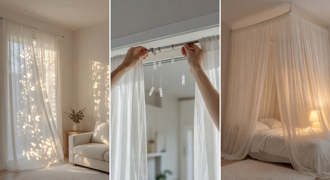 tension rod sheer curtains