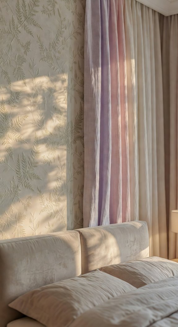 textured wallpaper and velvet panels