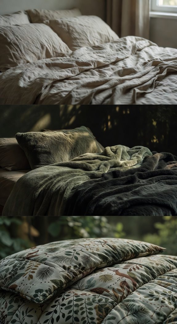 textured woodland inspired bedding layers