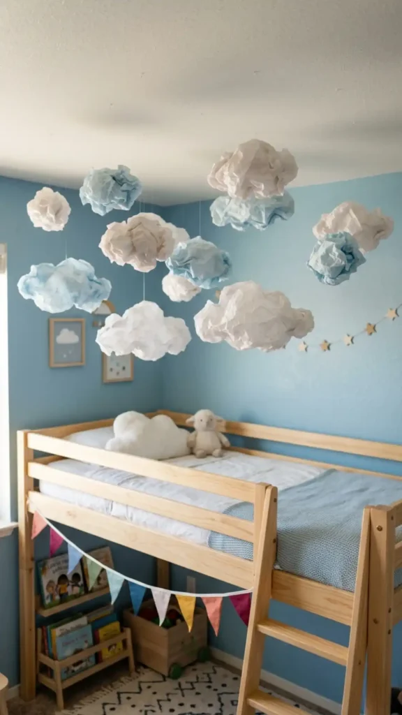 tissue clouds kid friendly ceiling art