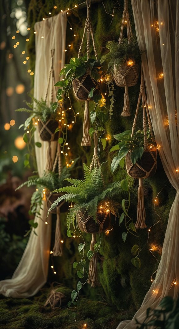 trailing plants cascade from macram hangers