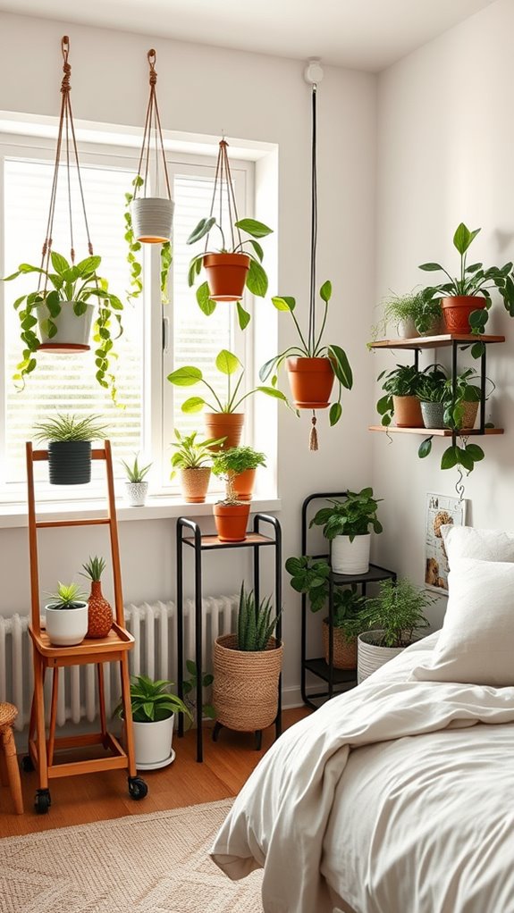 trailing plants elevate sunlit rental bedroom