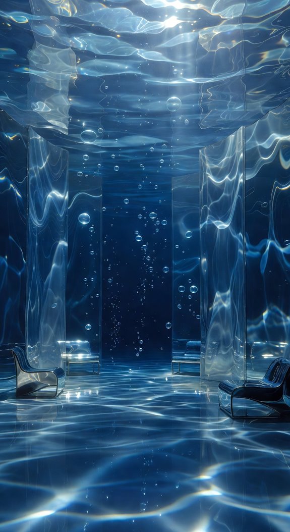 underwater inspired blue glass room