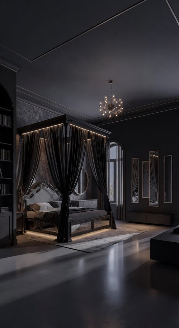 vertical elements warm lighting mirrors