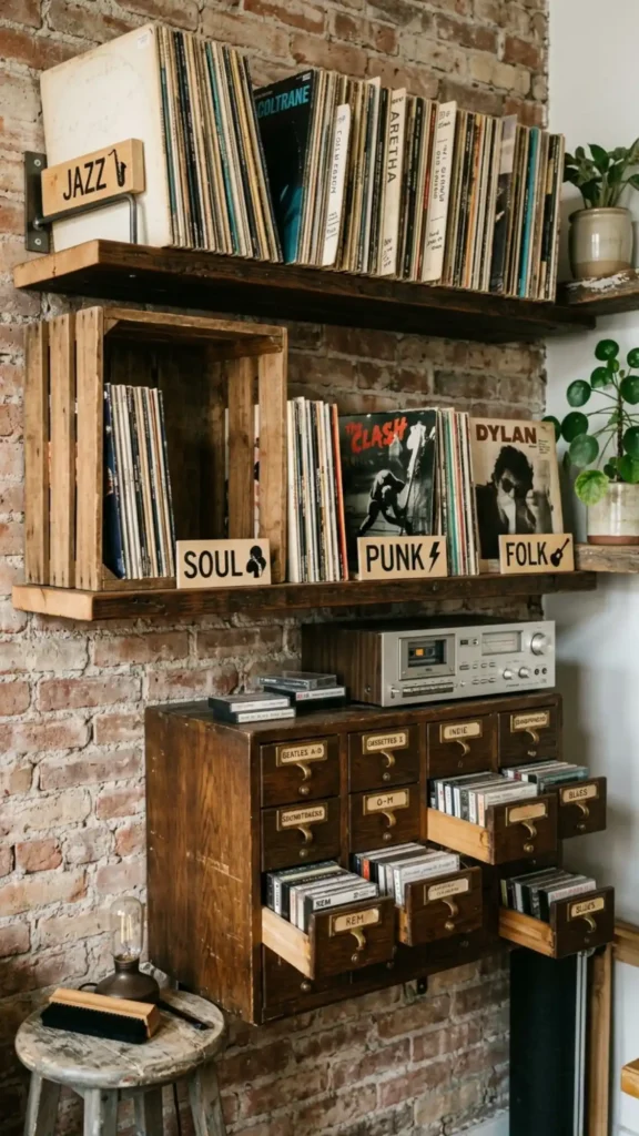 vinyl shelves cassette crates organized