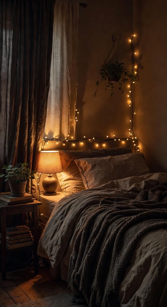 warm amber lighting layered throws