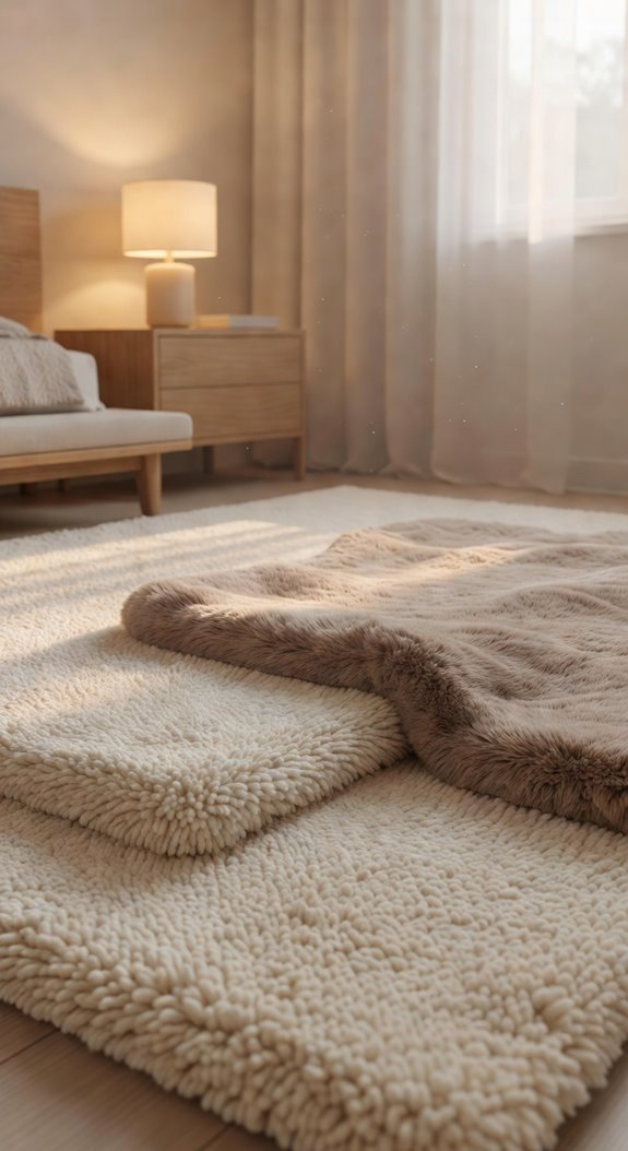 warm plush neutral area rug layering