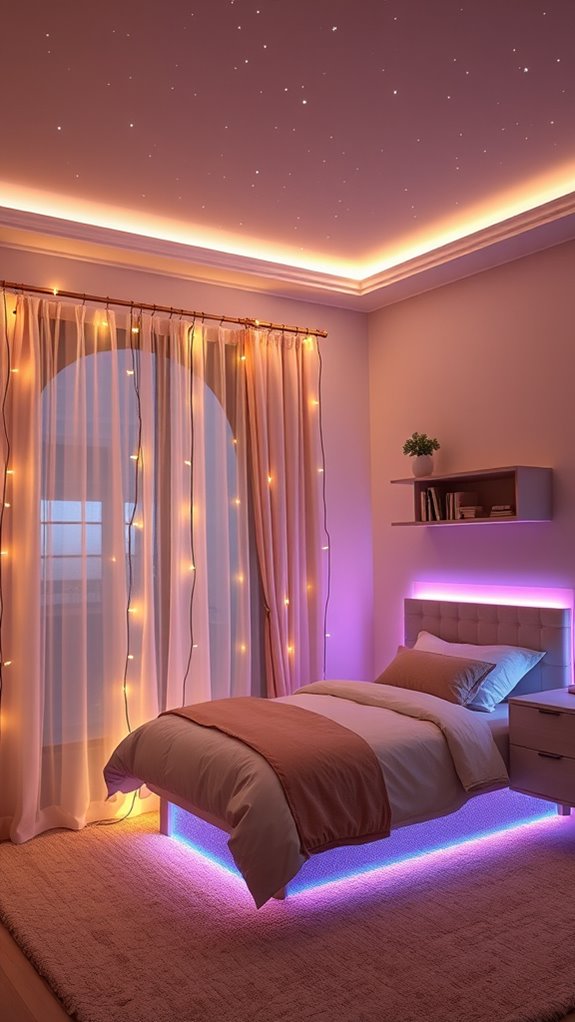 warm string lights cool blue accents