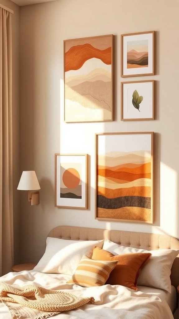 warm tones anchor artwork at eye level