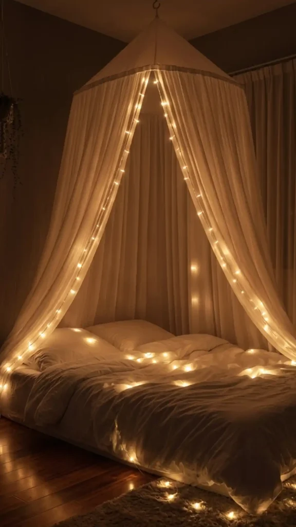 warm white string canopy lighting
