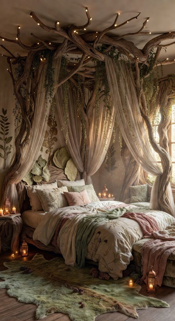 whimsical tree branch canopy bed