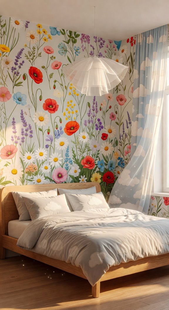 wildflower wallpaper meadow blooms accent wall