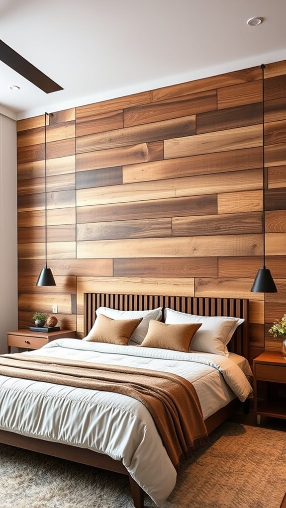 wood paneling as architectural headboard wall