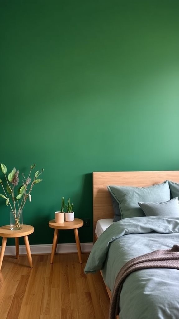 wood tones anchor green walls