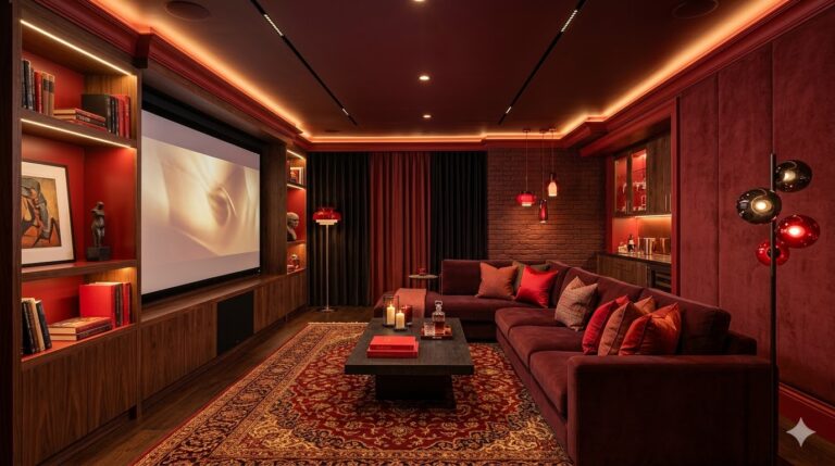 Red Interior Design for Dark Rooms With No Natural Light